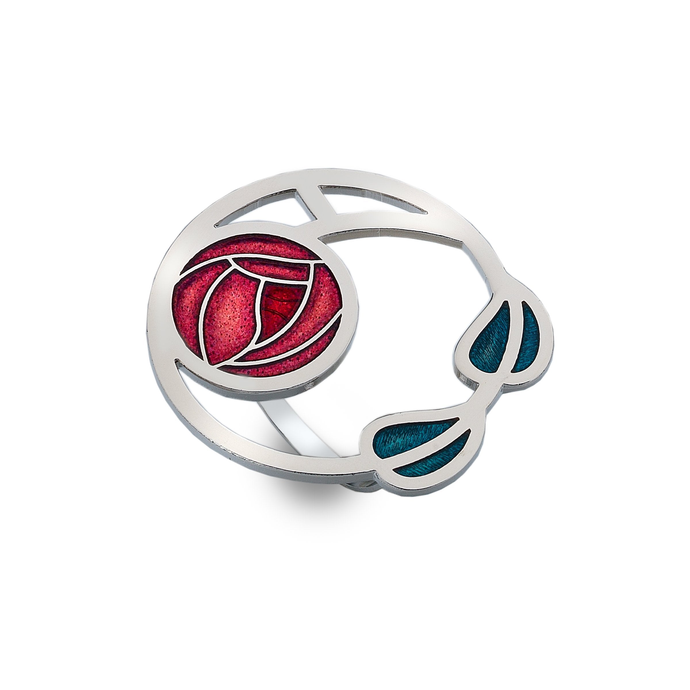 Red Mackintosh Rose and Leaves Scarf Ring